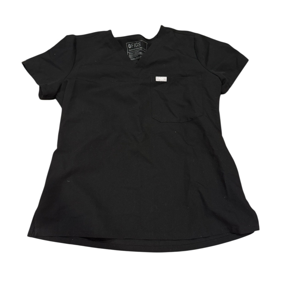 Figs Black V-Neck Short Sleeve Scrub Top